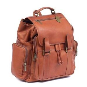 Claire Chase Jumbo Laptop Leather Saddle Tan Double Loop Travel Work Backpack